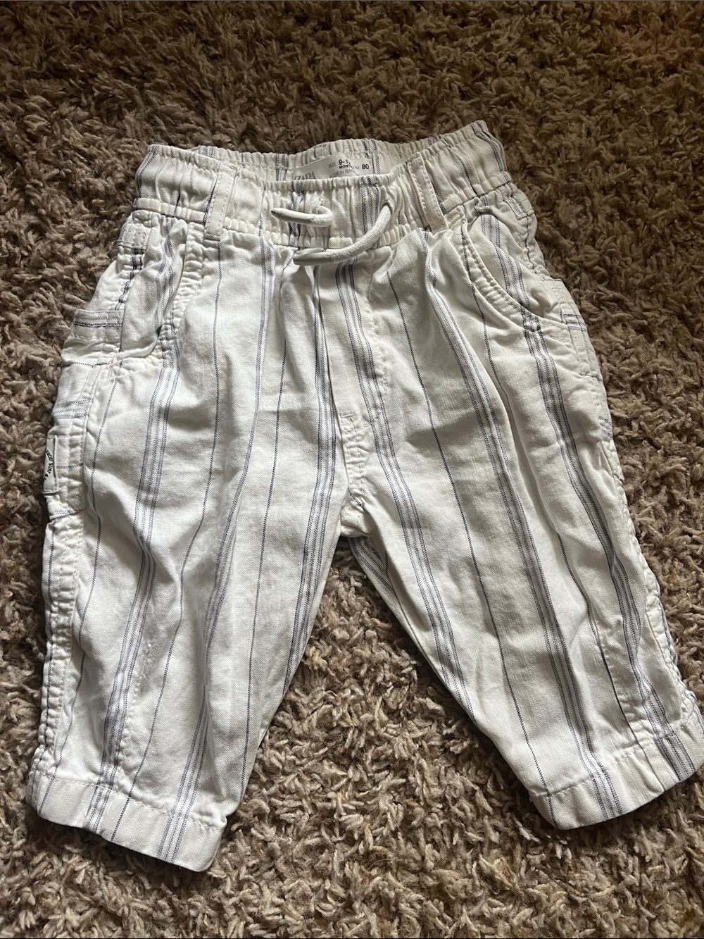 Zara White Pants with Blue Pinstripes